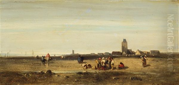 Kustenlandschaft Mit Muschelsammlern Oil Painting by Charles Emile de Tournemine