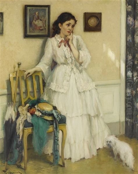 Pensive Oil Painting by Fernand Toussaint