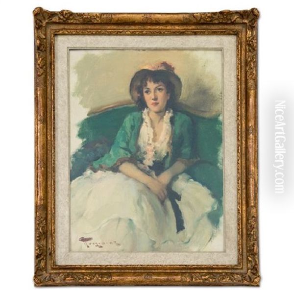 Woman In Green Oil Painting by Fernand Toussaint