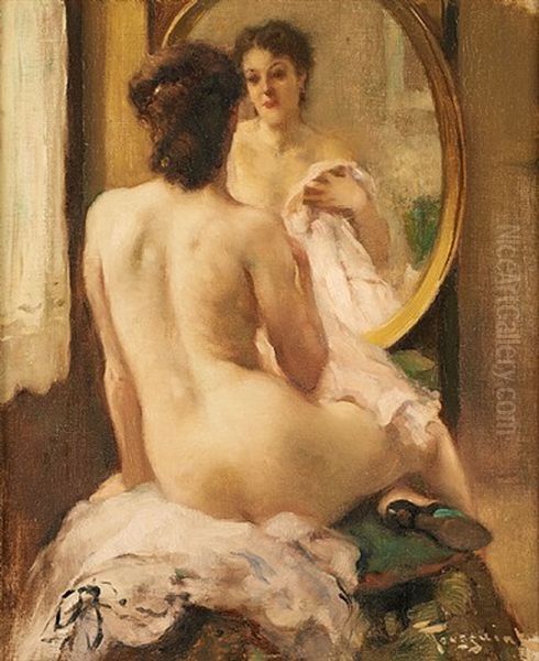 Nu De Dos Se Mirant Oil Painting by Fernand Toussaint