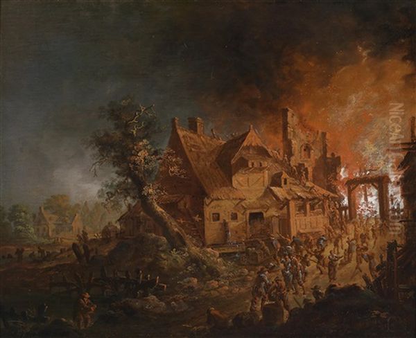 Ein Nachtlicher Stadtbrand Oil Painting by Johann Georg (Georges) Trautmann