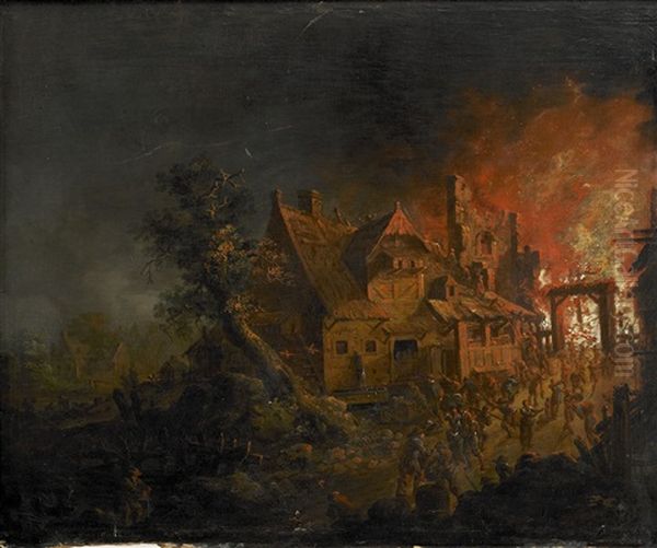 Stadsbrand Oil Painting by Johann Georg (Georges) Trautmann