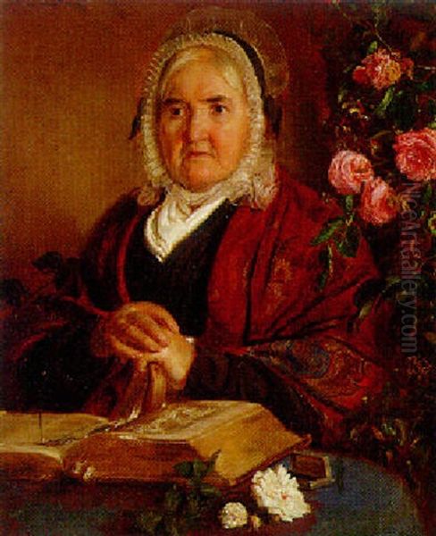 Portrait Of Eleanor Booth, Seated Before An Open Book Oil Painting by Wilhelm Trautschold