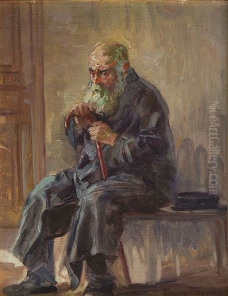 Portrait Of An Old Jew Oil Painting by Maurycy Trebacz