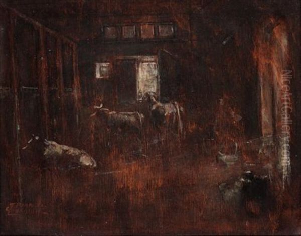 In The Stable Oil Painting by Theofrastos Triandafyllidis