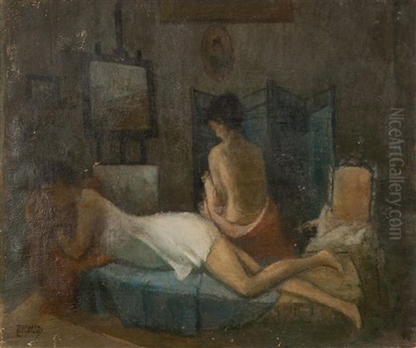 The Models Oil Painting by Theofrastos Triantafyllidis