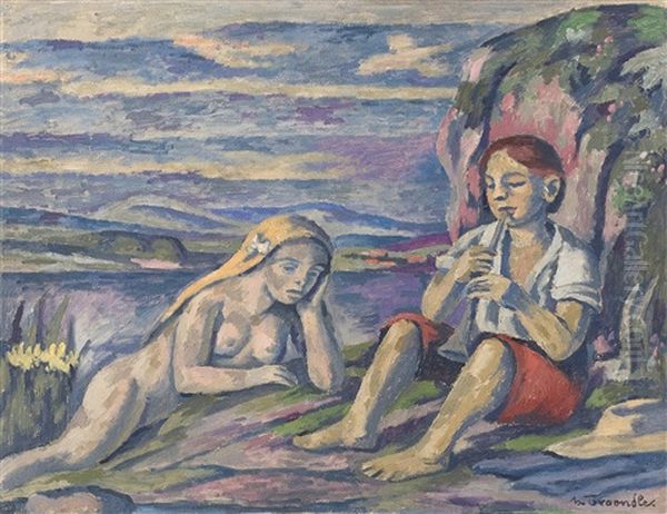 Paar Am Strand Oil Painting by Hugo Troendle