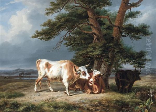 Paysage Avec Betail Oil Painting by Edmond Tschaggeny