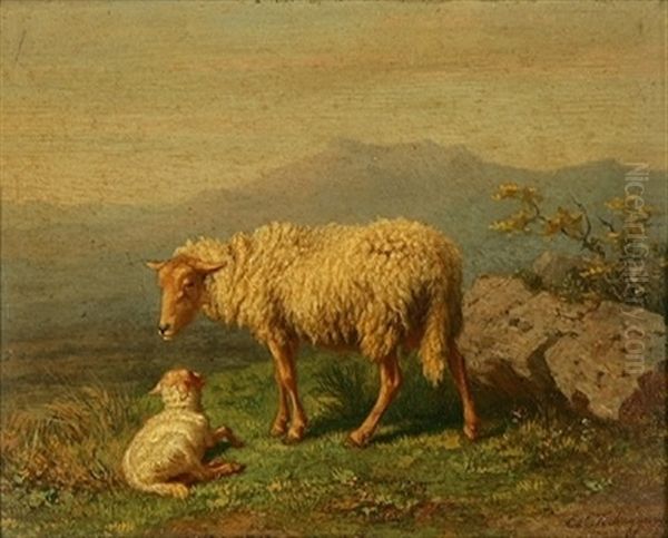 Mouton Et Brebis Oil Painting by Edmond Tschaggeny