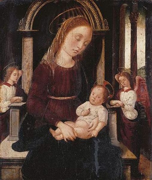 The Madonna And Child Enthroned Flanked By Two Angels Oil Painting by Biagio d'Antonio Tucci