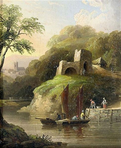 Landkey Lime Kilne, North Devon (+ Cottage Scene Near Exeter; Pair) Oil Painting by John Wallace Tucker