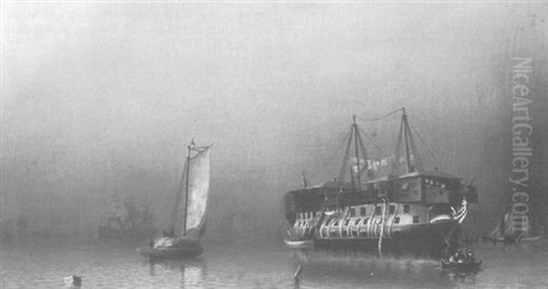 Hospital Ship On The Thames In A Fog Oil Painting by William Tyler