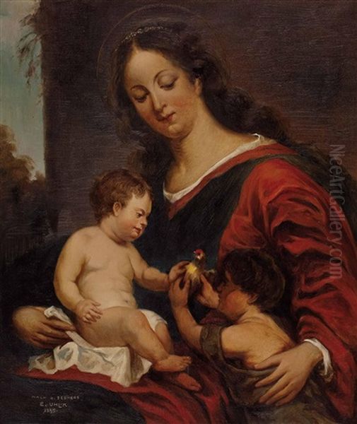 Madonna Mit Dem Jesus- Und Johannesknaben (after G. Seghers) Oil Painting by Eduard Uhlik