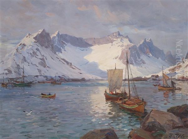 Fra Reine I Lofoten Oil Painting by Even Ulving