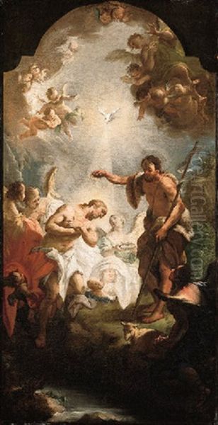 The Baptism Of Christ Oil Painting by Michelangelo Unterberger