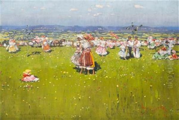 At The Fair Oil Painting by Joza Uprka