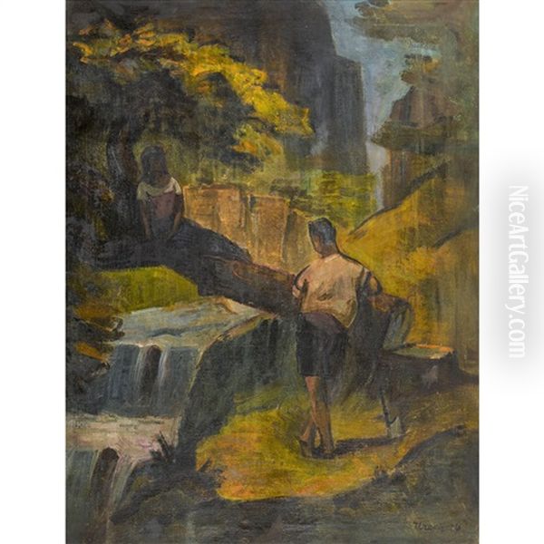 Bachpartie Mit Paar Oil Painting by Rudolph Urech
