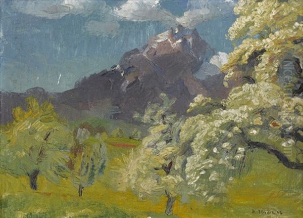 Sommerliche Berglandschaft Mit Bluhenden Baumen Oil Painting by Rudolph Urech