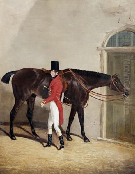 A Gentleman With His Hunter Oil Painting by Thomas W. Bretland