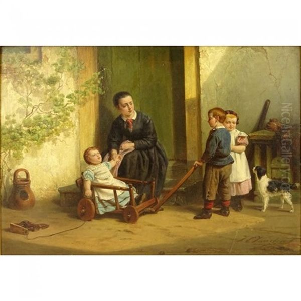 Playtime Oil Painting by Johannes Christoffel Vaarberg