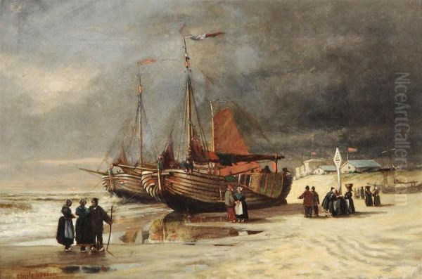 Le Retour Des Pecheurs Avant La Tempete Oil Painting by Emile Breton