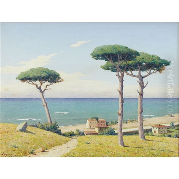 Village Houses By The Sea Oil Painting by Memo Vagaggini