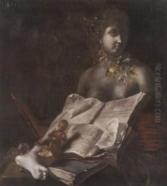Variastilleben Mit Buste, Aufgeschlagenem Folianten Und Einer Kleinen Cupido-figur Oil Painting by Adriaen de Valck