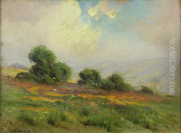 Mountain Vista With Field Of Poppies And Lupine Oil Painting by Manuel Valencia