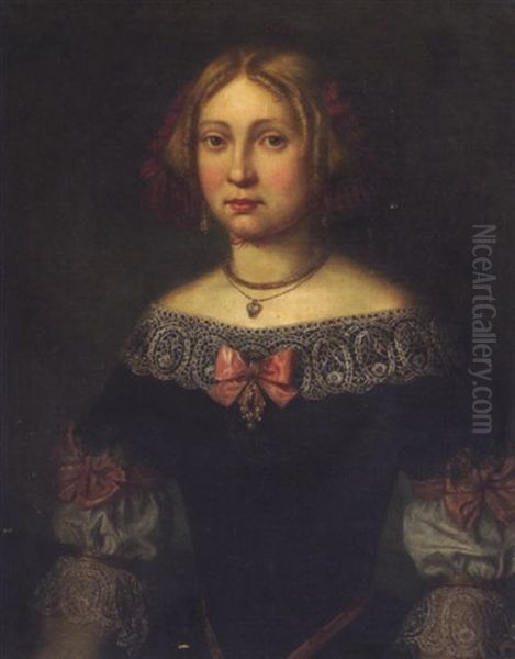 Portrait Einer Jungen Dame In Historischen Kleid Des 17. Jhdts. Oil Painting by Josef Valentin