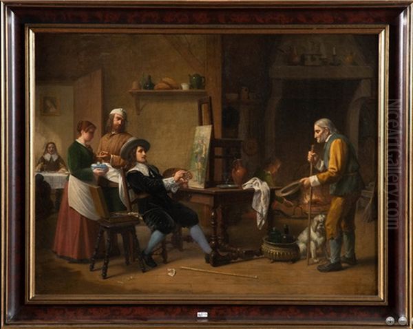 Le Peinte Et Son Modele Dans Une Auberge Oil Painting by Gustave Vanaise