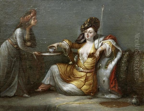 A Noble Woman Taking Coffee Oil Painting by Jean Baptiste Vanmour