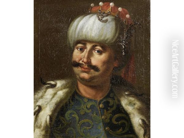 Portrait Of A Turk, Bust-length, In A Jewelled Turban And An Ermine Trimmed Robe Oil Painting by Jean Baptiste Vanmour