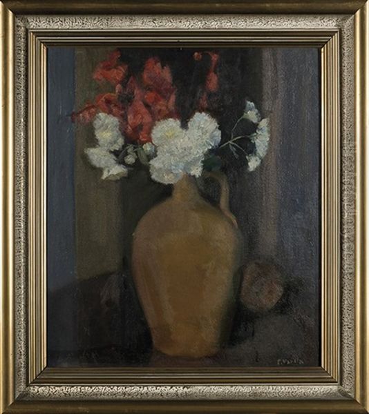 Bodegon Con Claveles Blancos Y Rojos Oil Painting by Emilio Varela Isabel
