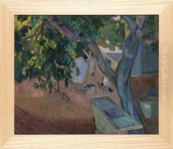 Patio Con Arbol, Pila Y Patos Oil Painting by Emilio Varela