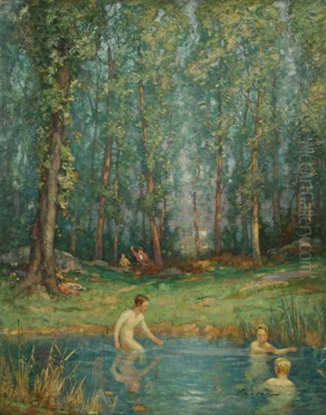 Boys Swimming Oil Painting by George Edmund Varian