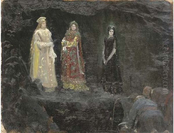 The Three Tsarevnas Of The Underground Kingdom (study) Oil Painting by Viktor Mikhailovich Vasnetsov