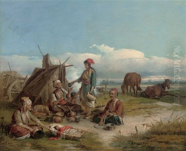 Refreshment At The Encampment Oil Painting by Gyoergy Vastagh