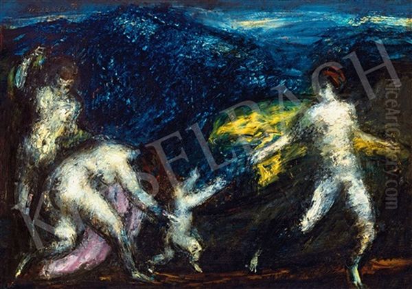 Amor With Nymfs Oil Painting by Janos Vaszary