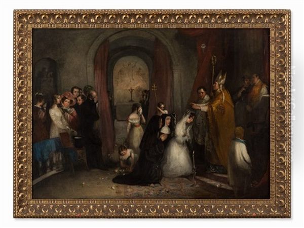 Blessing Of The Novice By The Pope Oil Painting by Marc Louis Benjamin Vautier the Elder