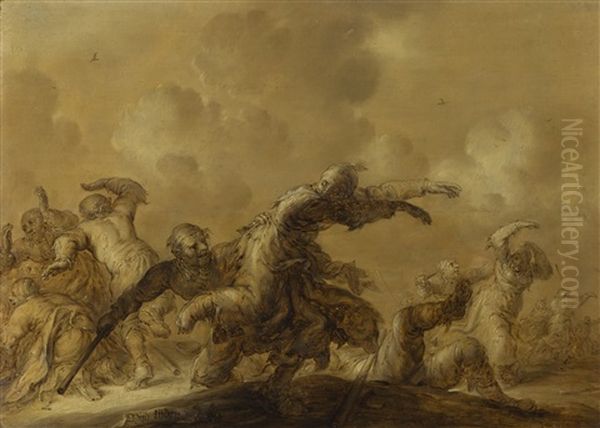 A Fight Between Beggars Oil Painting by Adriaen Pietersz van de Venne