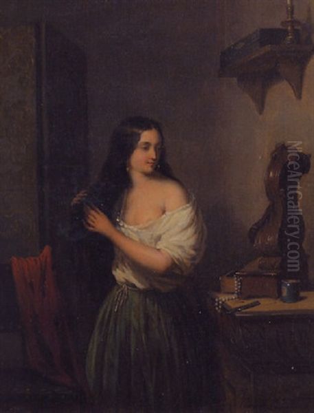Jeune Fille Se Coiffant Oil Painting by Camille Vennemann