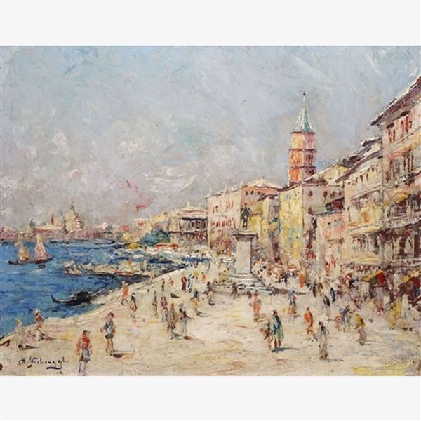 Quai Anime A Venise Oil Painting by Charles-Henri Verbrugghe