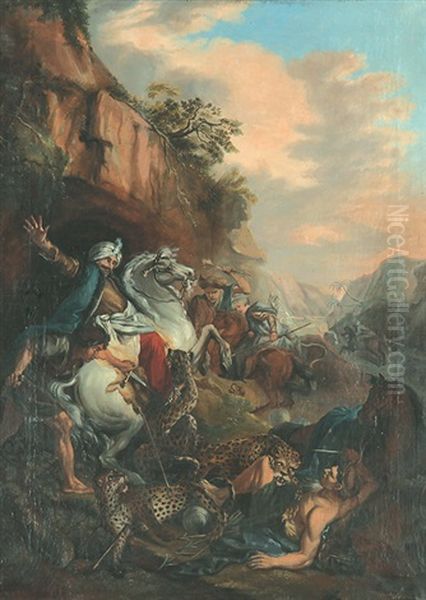 Leopardenjagd Oil Painting by Emile Jean Horace Vernet