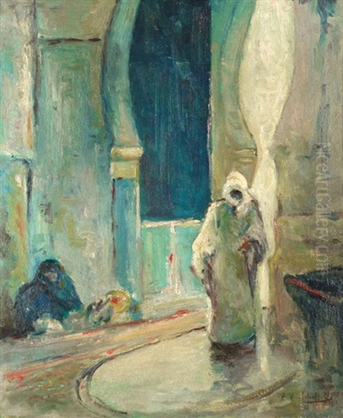 North African Street Scene Oil Painting by Edouard Verschaffelt