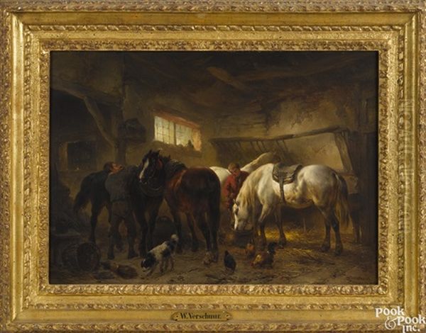 Stable Scene Oil Painting by Wouter Verschuur the Elder
