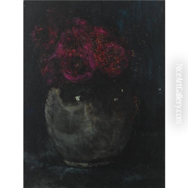A Still Life With Roses Oil Painting by Floris Hendrik Verster
