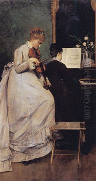 The Music Lesson Oil Painting by Charles Louis Verwee