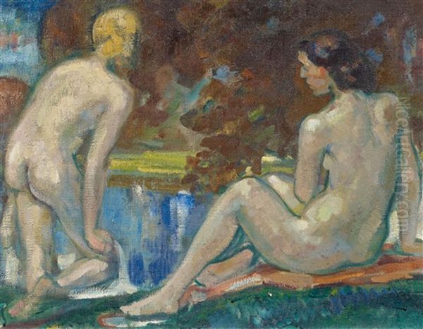 Badende Am See Oil Painting by (Enrico) Ludolf Verworner