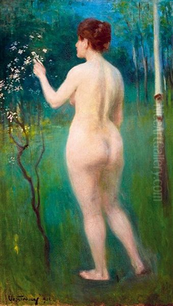Nude Standing Spring Oil Painting by Mano (Emanuel) Vesztroczy