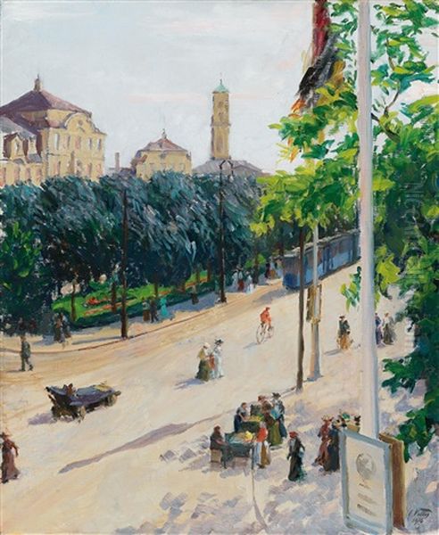 A View Of The Southern Stachus Rondell Oil Painting by Charles Vetter